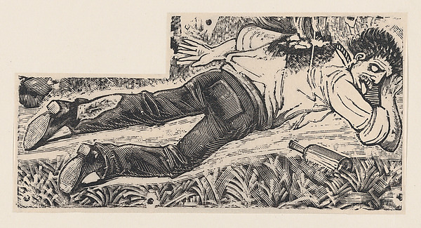José Guadalupe Posada, A drunken man with a bottle at his side in a field