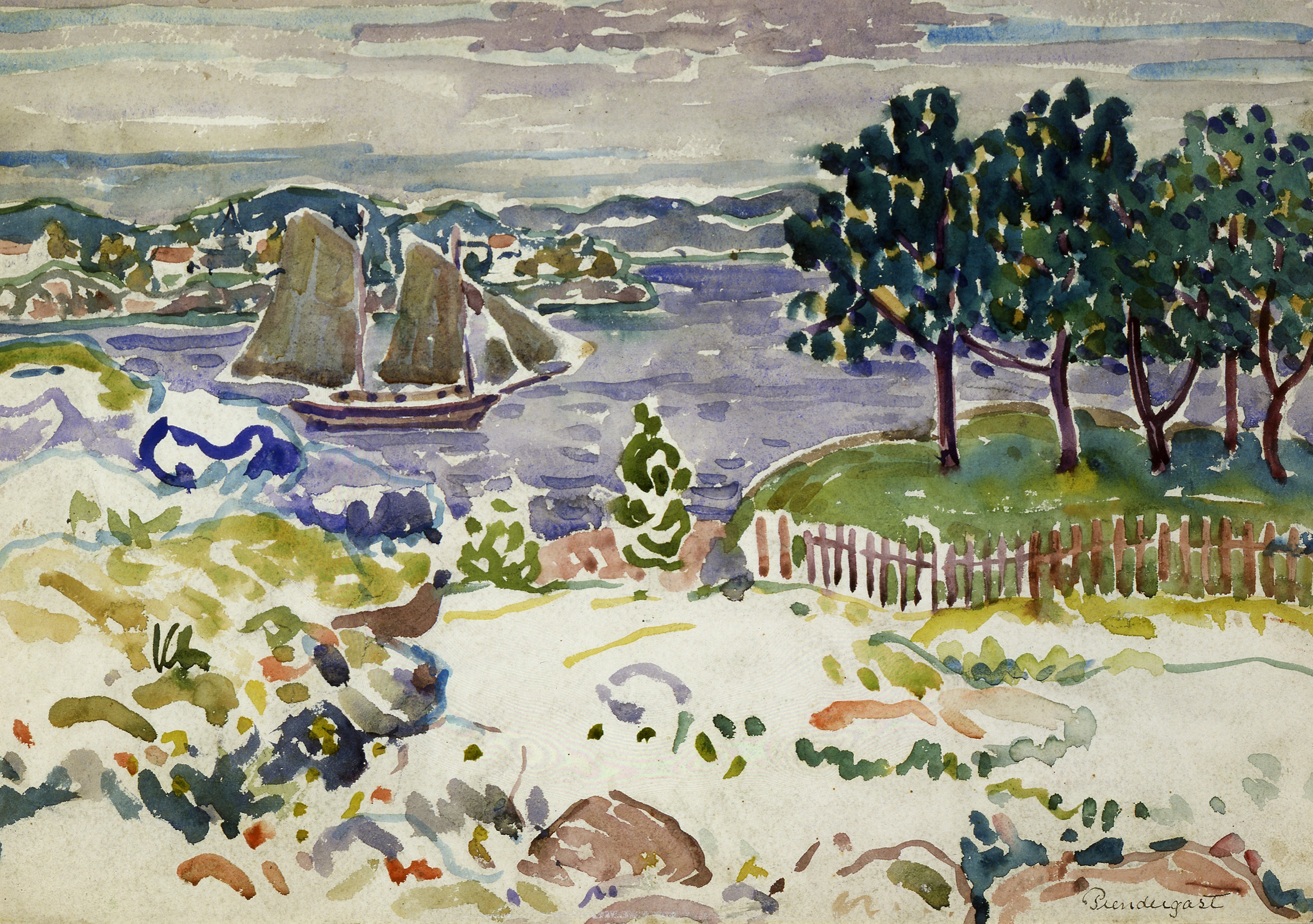 Maurice Prendergast, Inlet with Sailboat, Maine