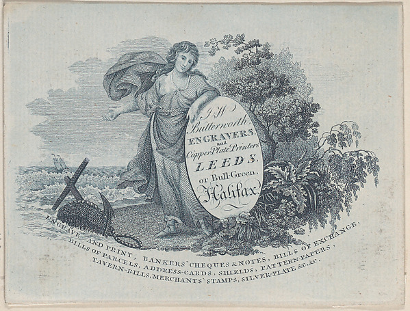Anonymous, British, 19th century, Trade Card for J & W Butterworth, Engravers & Copper Plate Printers