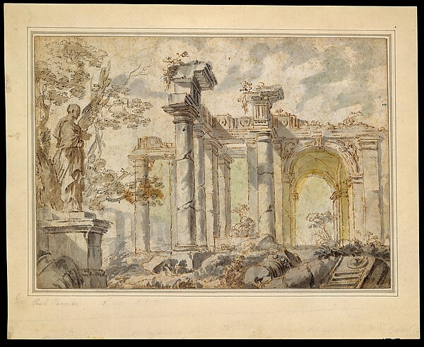Giovanni Paolo Panini, Ruins, with a Statue on the Left