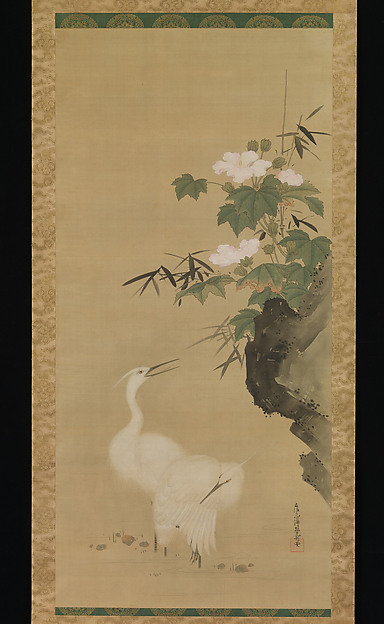 Tosa Mitsuoki, Egrets and Cotton Roses