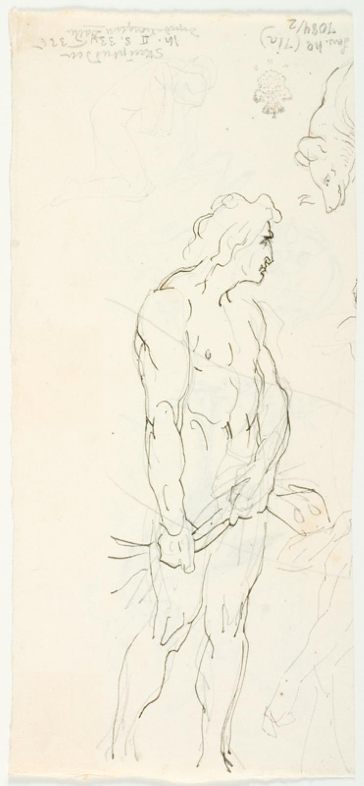 Lorenz Frølich, Figurstudier og hundehoved. Illustrationsudkast til H.C. Andersen, Skrubtudsen