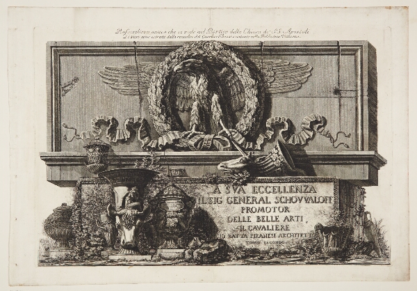 Giovanni Battista Piranesi, Relief ved SS- Apostoli-kirkens porticus. Titelblad til andet bind af "Vasi, candelabri, cippi, sarcophagi [...]"