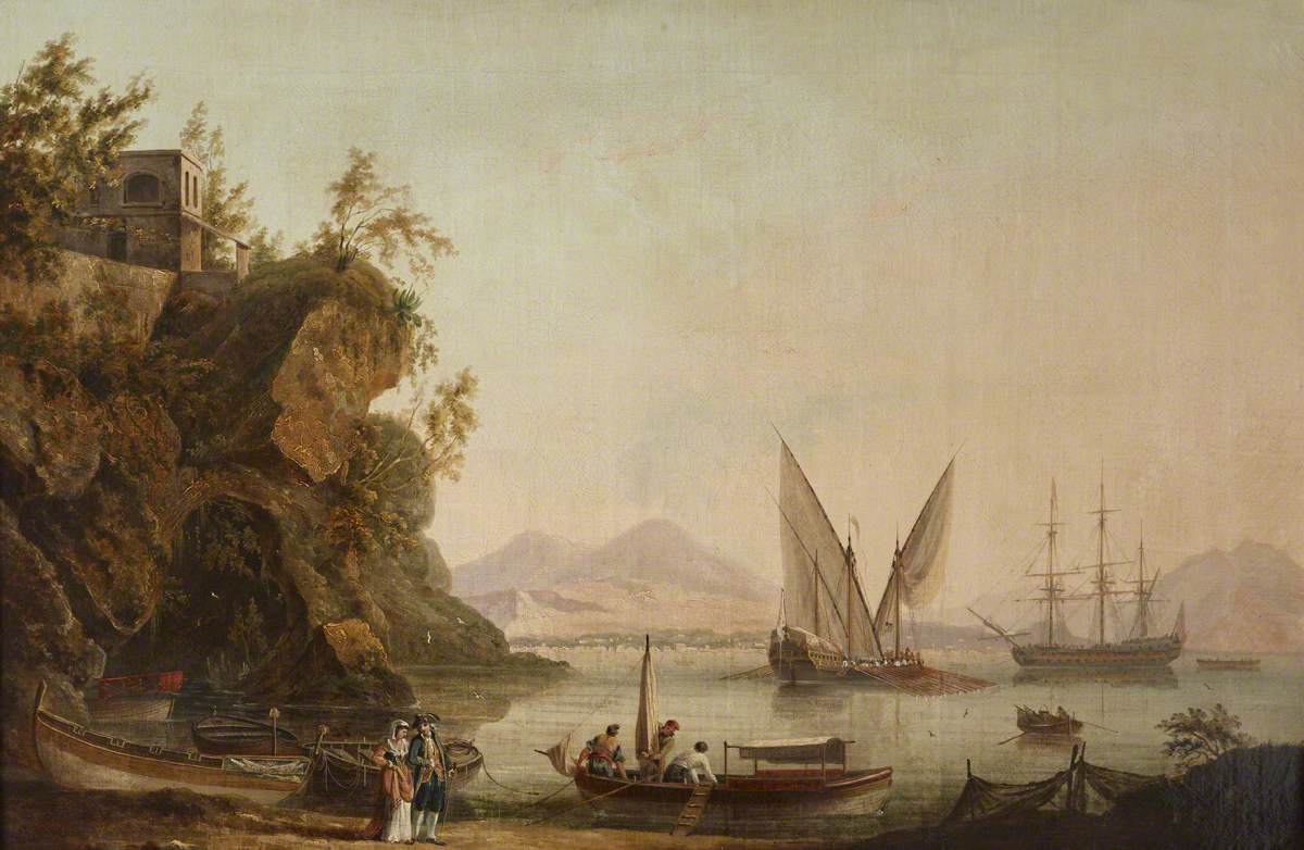 John Thomas Serres, The Beach at Posillipo, Naples, with Figures (said to be Horatio, Lord Nelson and Lady Hamilton) walking along the Shore