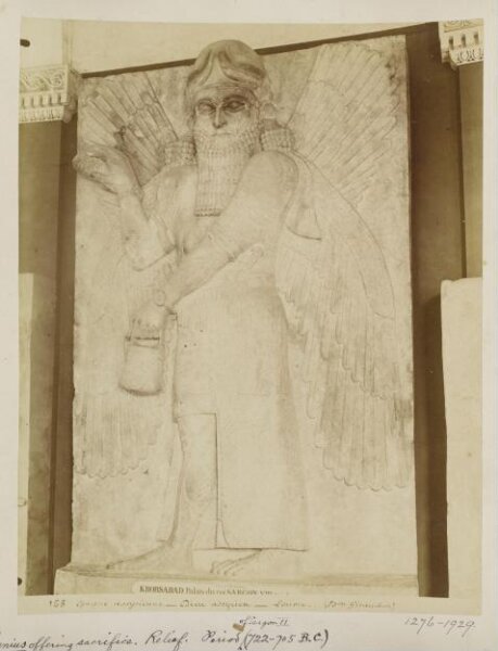 Unknown, Relief of a genius offering sacrifice, period of Sargon II (722-705 B.C.) from Palace of Khorsabad. Paris: Louvre