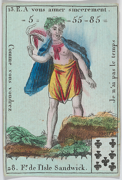 Anonymous, French, 18th century, F.e d l'Isle Sandwick from playing cards "Jeu d'Or"
