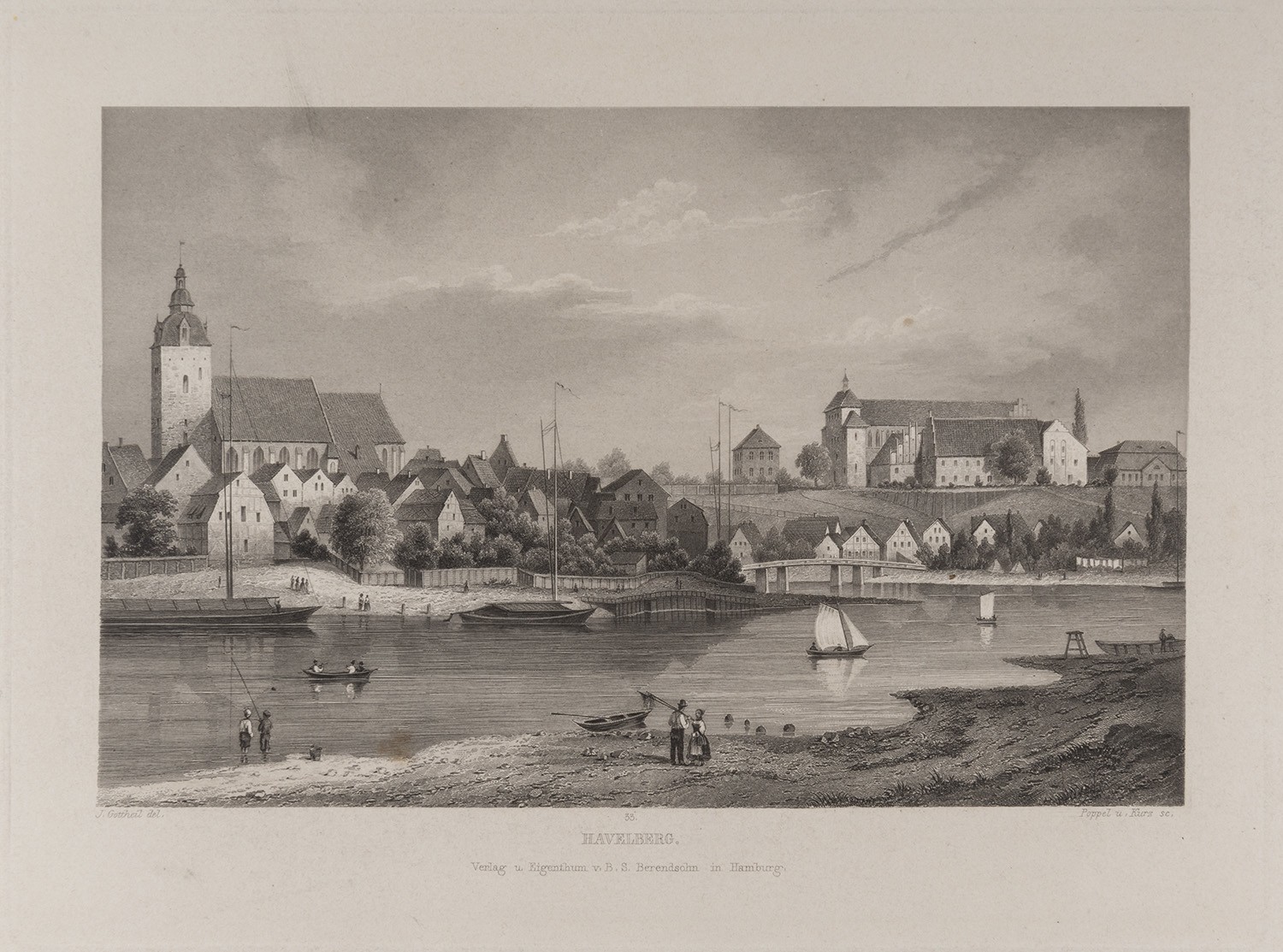 B. S. Berendsohn (Hamburg), Havelberg: Dom mit Stadt von Süden über die Havel (Brandenburgisches Album, Blatt 33)