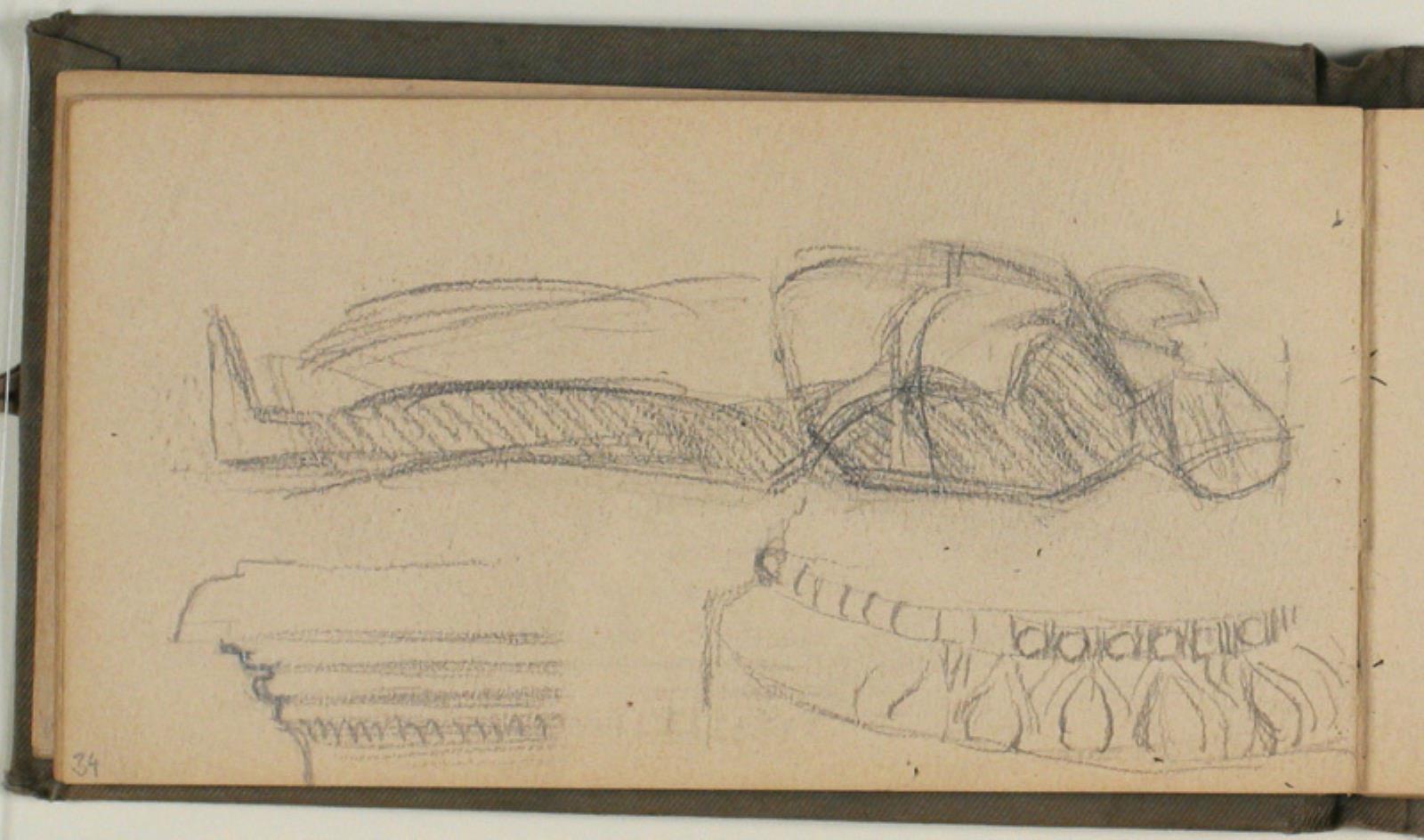 Niels Larsen Stevns, Studie af figur i profil, ornamentik og gesimsprofil