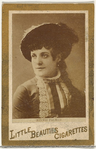 Allen & Ginter, Minnie Palmer (portrait of bust), from the Actresses and Celebrities series (N60, Type 1) promoting Little Beauties Cigarettes for Allen & Ginter brand tobacco products