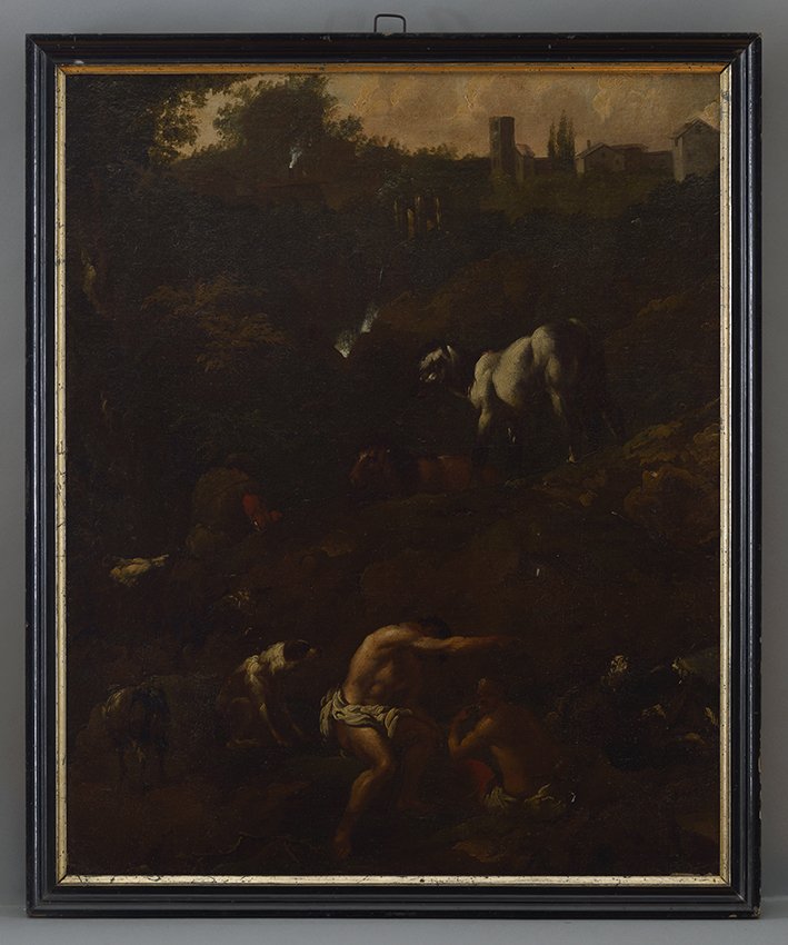 Philipp Peter Roos, Italienische Landschaft mit rastenden Hirten, Ende 17. Jahrhunderts