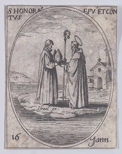 Jacques Callot, S.  Honorat, évêque et confesseur (St. Honoratus, Bishop and Confessor), January 16th, from "Les Images De Tous Les Saincts et Saintes de L'Année" (Images of All of the Saints and Feast Days of the Year)