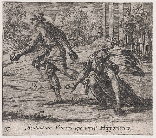 Antonio Tempesta, Plate 97: Hippomenes Winning the Race with Atalanta (Atalantam Veneris ope vincit Hippomenes), from Ovid's 'Metamorphoses'