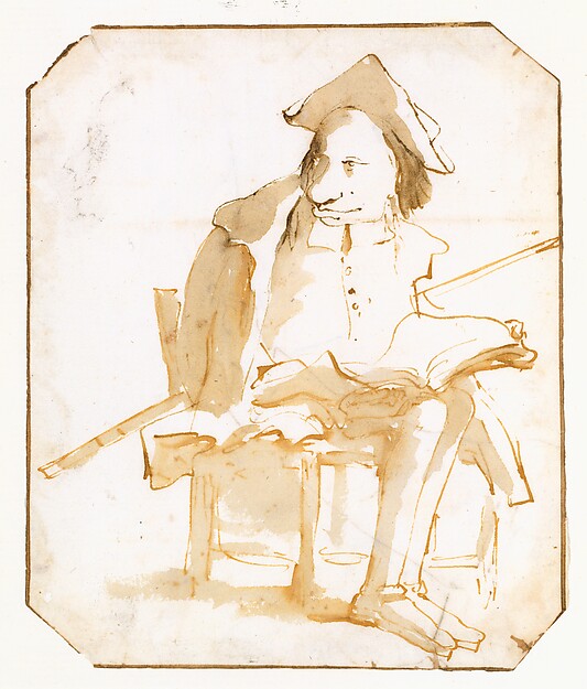 Giovanni Battista Tiepolo, Caricature of a Seated Man with a Book and a Cane