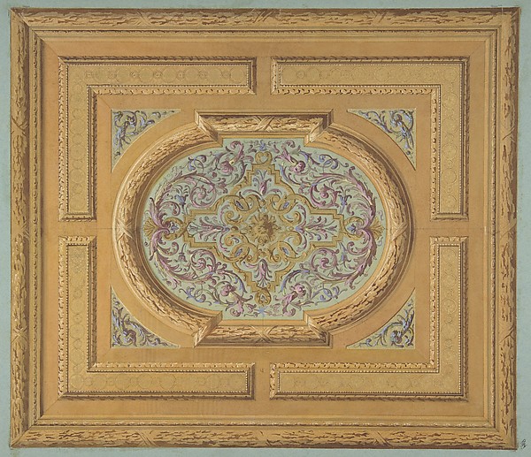 Jules-Edmond-Charles Lachaise, Design for a ceiling decorated with bands of oak leaves and a central panel of scrolls and rinceaux