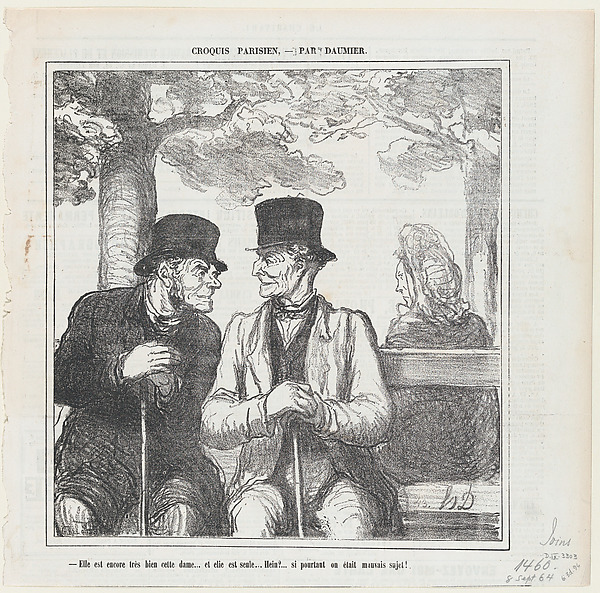 Honoré Daumier, Not bad, not bad at all the lady over there.... I wonder if she is alone... What rakes we are!, from 'Parisian sketches,' published in Le Charivari, September 8, 1864