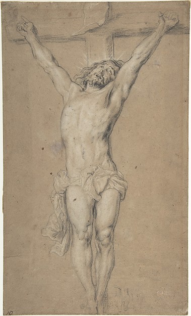Anthony van Dyck, Christ on the Cross; verso: St. Jerome Reading by Candlelight, and Sketch of Male Torso (?)