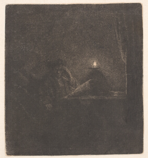 Rembrandt van Rijn, Mand der læser ved et lys