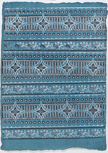 Anonymous, Sheet with four borders with a floral, dot, and stripe pattern