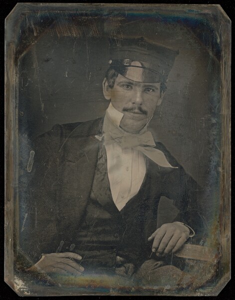 Unknown, [Portrait of a Seated Man with Moustache in Cap]