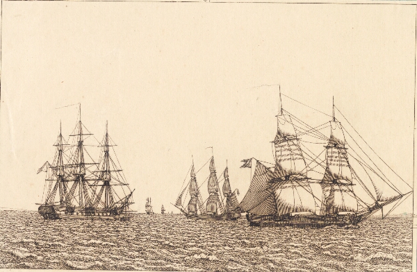 C.W. Eckersberg, En fregat ligger for anker. Illustration til "Linearperspectiven", Tavle IXb