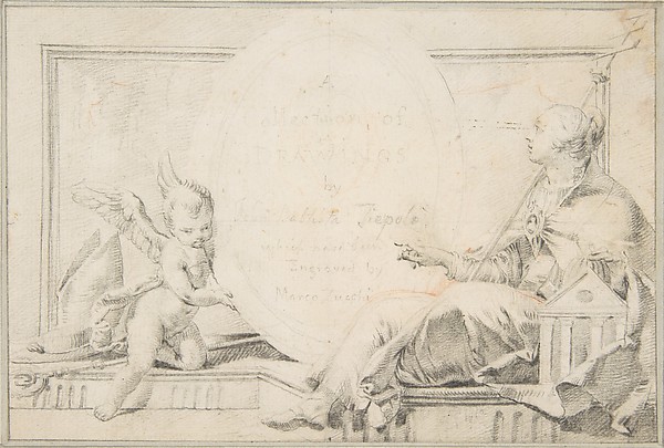 Giovanni Battista Tiepolo, Illustration for a Book:  Frontispiece with a Female Allegorical Figure (Religion?) and a Putto