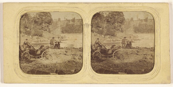 Unknown, [Men posed on rocks, another man posed by carriage]