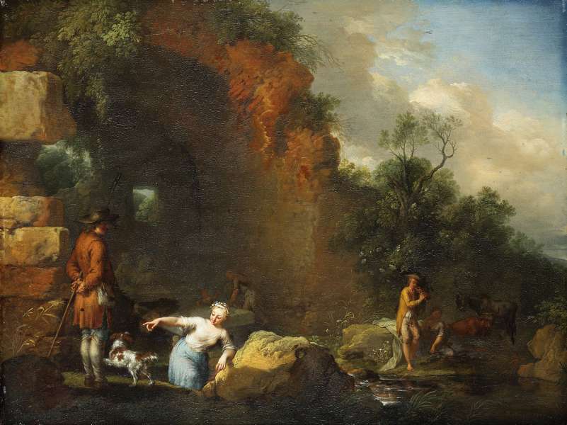 Christian Wilhelm Ernst Dietrich, Italian Landscape with Shepherds (in front of a Grotto)