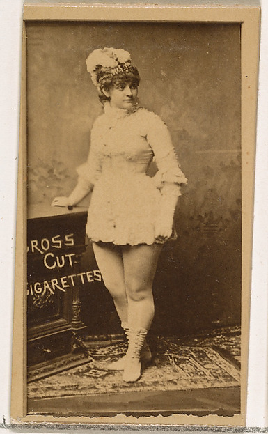 W. Duke, Sons & Co., Standing actress resting hand on table, from the Actors and Actresses series (N145-1) issued by Duke Sons & Co. to promote Cross Cut Cigarettes