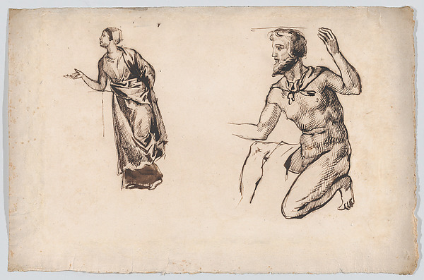 Eugène Delacroix, Standing Woman and Kneeling Man