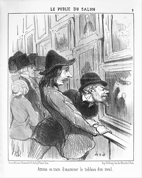 Honoré Daumier, Artists Examining the Work of a Rival (Artistes en train d'examiner le tableau d'un rival), from Le Public du Salon, published in "Le Charivari"