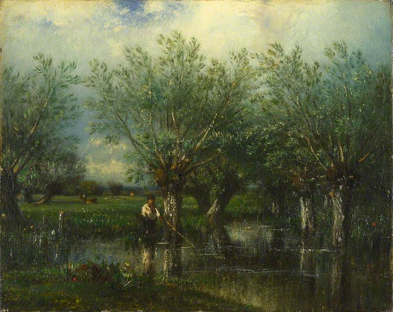 Jules Dupré, Willows, with a Man Fishing