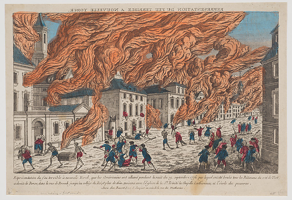 Anonymous, French, 18th century, Réprésentation du feu terrible à nouvelle Yorck, que les Américains allumé pendant la nuit du 19. septembre 1776 (Representation of the terrible fire at New York, that the Americans lit during the night of September 19, 1776)