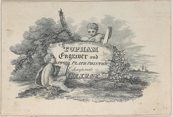 Anonymous, British, 19th century, Trade Card for Topham, Engraver and Copper Plate Printer