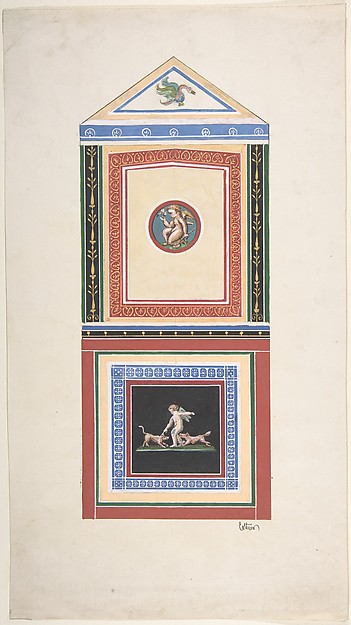 Jules-Edmond-Charles Lachaise, Design for Wall Decor Painted with Putti and Dogs