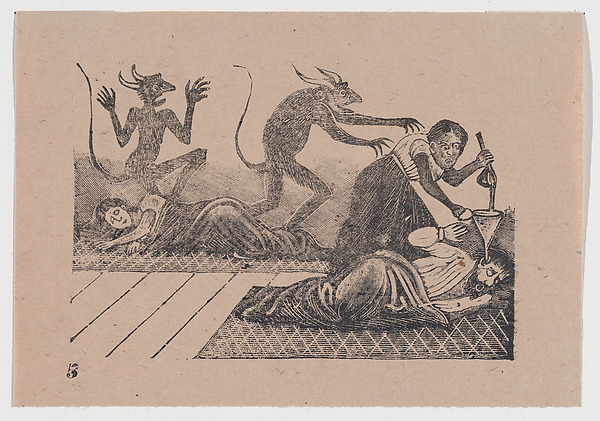 José Guadalupe Posada, Plate 5: A woman pouring lead into the ear of her sleeping husband