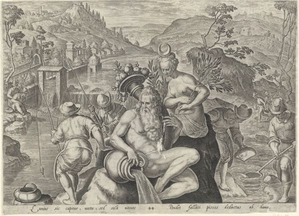 Galle, Philippe, (1537-1612), (printmaker), The hunting parties: Fishing at night
