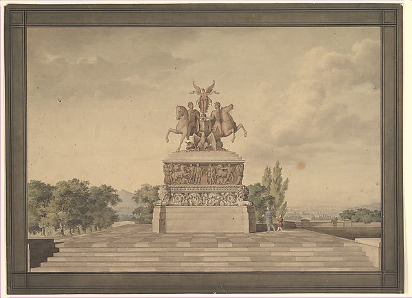 Leo von Klenze, Design for a Monument of the Victory of Waterloo (recto); Portico with Corinthian Columns (verso)