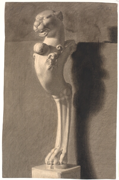 Joakim Skovgaard, Tegning efter gips. Kopi efter antik (?) skulptur. Ornament med løvehoved og -fod