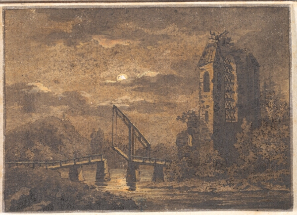 Caspar David Friedrich, Landskab med vippebro og ruin i måneskin