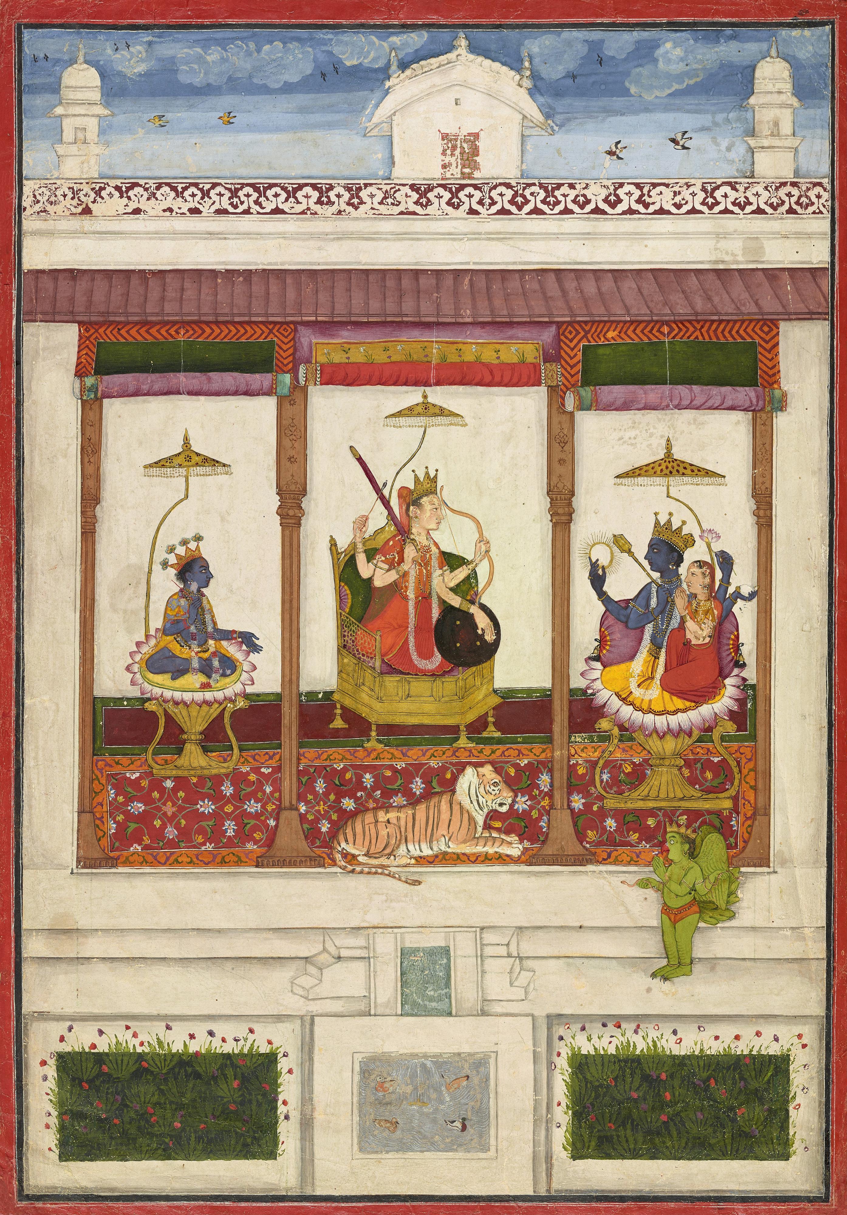 Unknown artist, Devi with Krishna and Vishnu in a Palace