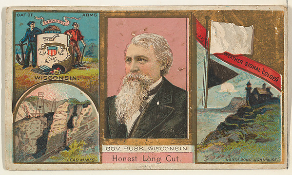 W. Duke, Sons & Co., Governor Rusk, Wisconsin, from "Governors, Arms, Etc." series (N133-1), issued by Duke Sons & Co.
