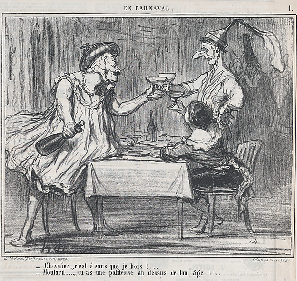 Honoré Daumier, Chevalier..., c'est à vous que je bois!...., from En Carnaval, published in Le Charivari, March 4, 1859