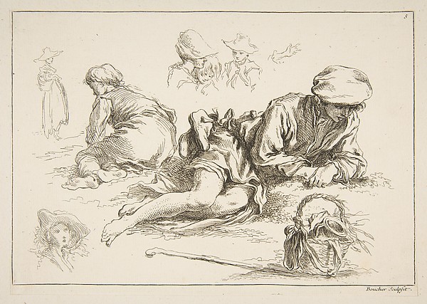 François Boucher, Sheet of Sketches, from "Livre d’étude d’après les desseins originaux de Blomart"