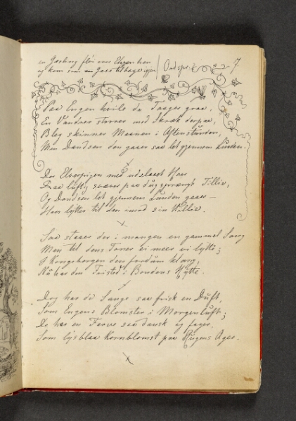 Johan Thomas Lundbye, Rankeornament med to små sommerfugle; samt vers. Side 7