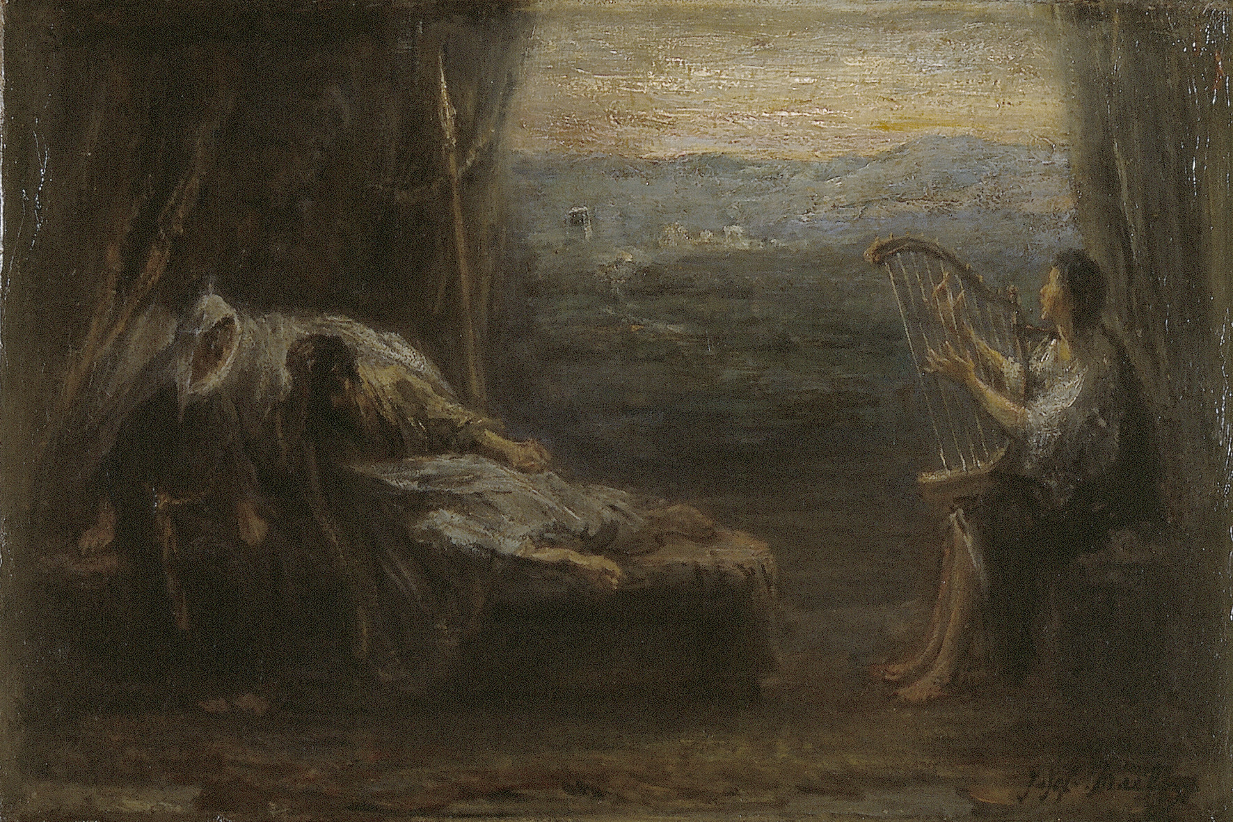 Jozef Israëls, While David is playing his harp before Saul, the evil spirit that has the king in his power is driven away (1 Samuel 16:23)