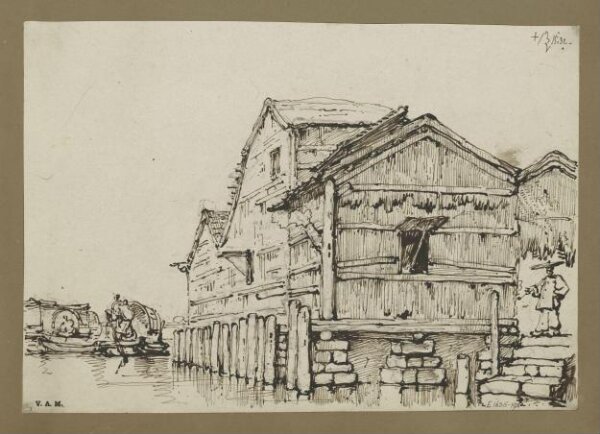 George Chinnery, A waterside building, Macau, raised on stone blocks