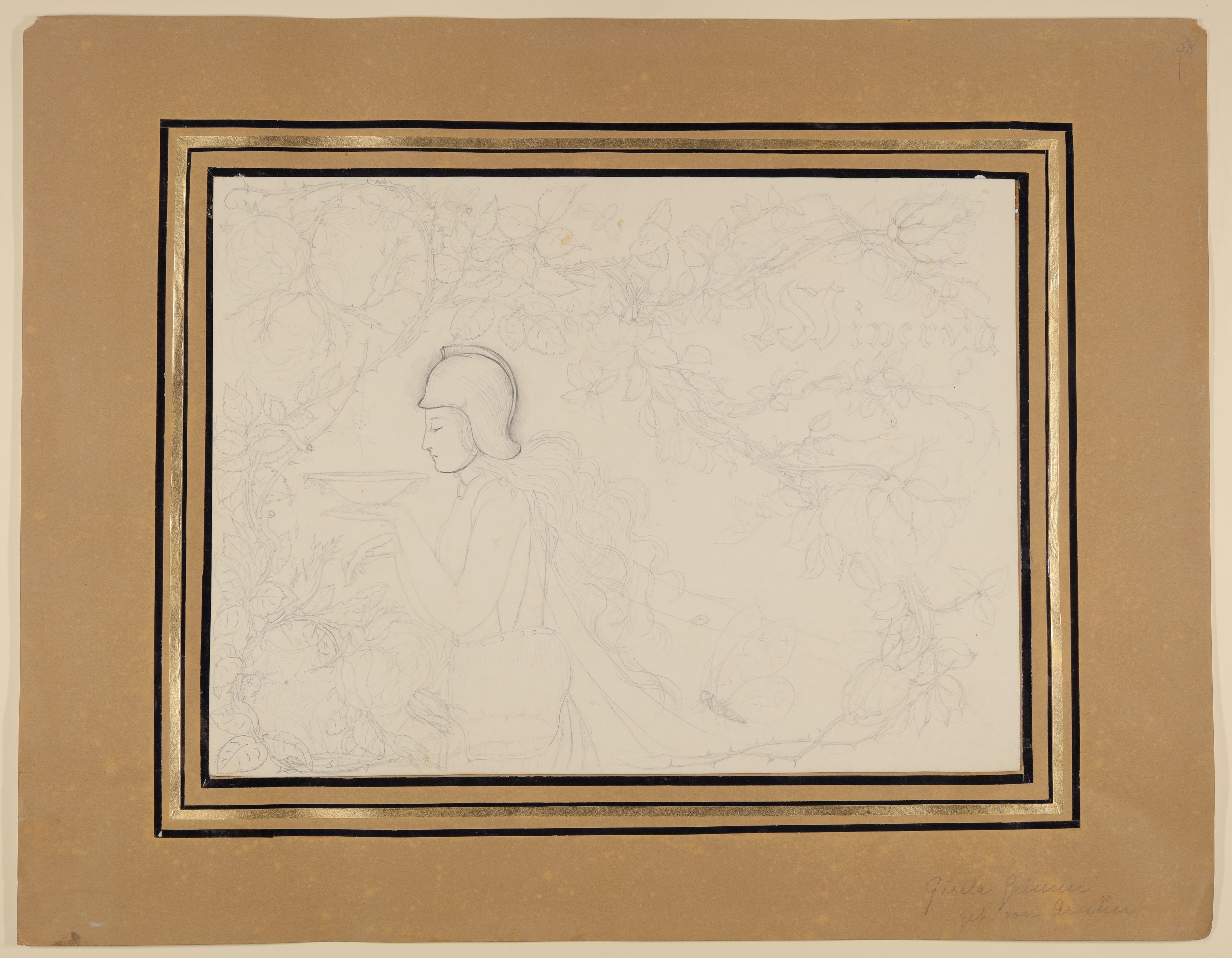 Gisela von Arnim, Minerva in Rosenranken [aus der "geblümten Kassette"]