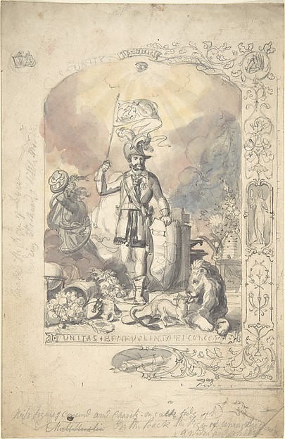 Anonymous, British, 19th century, Design for the Ancient Order of Foresters: "Unity, Benevolence and Concord"
