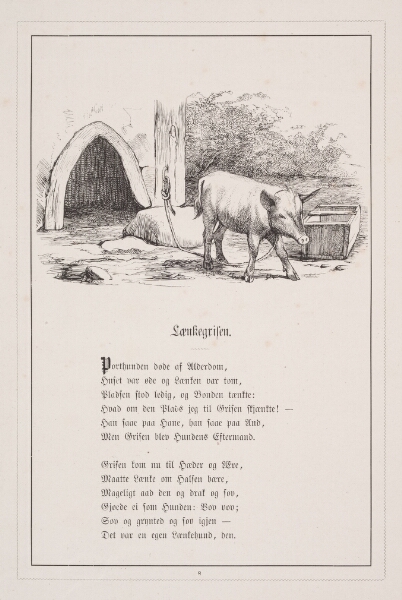 H.P. Hansen, Lænkegrisen. Illustration til H.V. Kaalund, "Fabler for Børn"