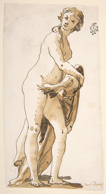 Giovanni Domenico Tiepolo, Study of a Garden Sculpture: Leda?